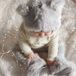 0-12m 🐻‍❄️ RH Baby & Child Luxe Faux Fur Baby Animal Hood & Booties Arctic Fox
